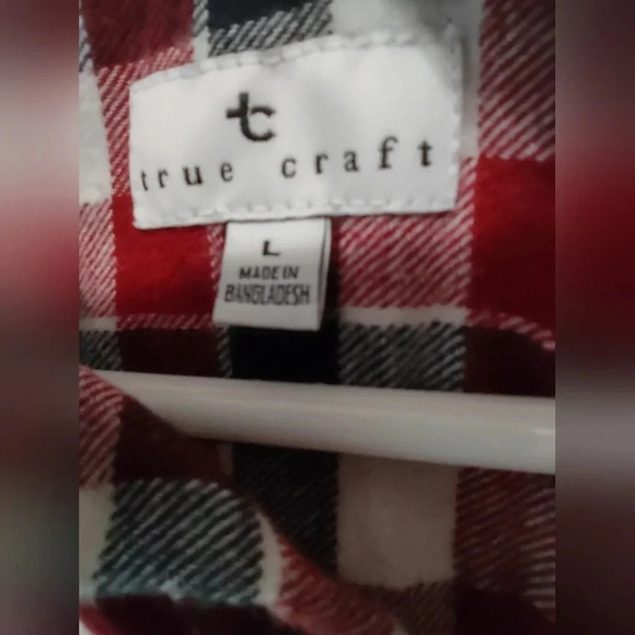 True craft men's L red black cotton flannel button down pockets - Picture 3 of 4